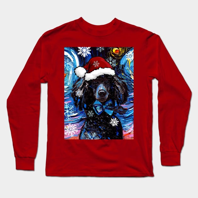 Black Poodle Santa Long Sleeve T-Shirt by sagittariusgallery